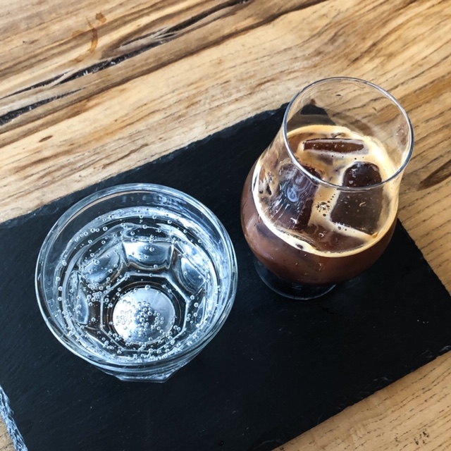 Iced espresso and sparkling water